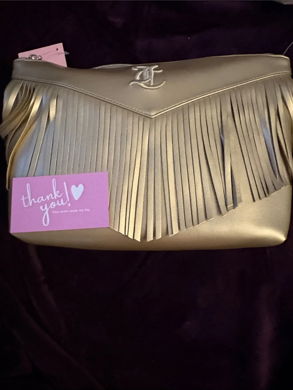 NWT big Juicy Couture Gold Fringe Wristlet Clutch